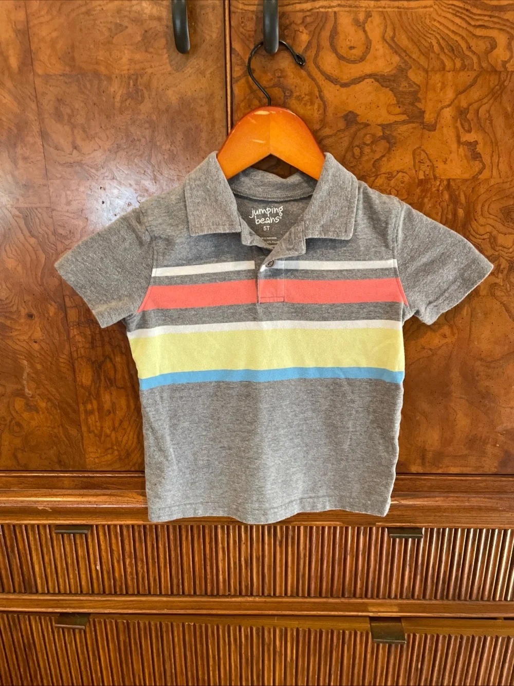 Jumping Beans Gray Striped Polo Short Sleeve Boys Shirt Size 5T